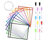 10 Pcs Dry Erase Pocket Folders, Transparent Sheets Erasable Pockets, Reusable PVC Paper Holders Sheet Protector, A4 Dry Erase Sleeves with 10 Pens, Ring for Classroom Organization Office Supplies (A)