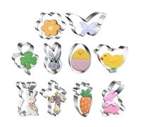 10 Pcs Easter Cookie Cutters Set - Stainless Steel Cartoon Biscuit Moulds for DIY Baking, Cake Decorating, Fondant, and Pastry - Perfect for Easter and Creative Sugarcraft