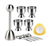 10 Pcs Egg Cups for Soft Boiled Eggs, Jawbush Egg Cracker Topper Set for Raw Hard Boiled Eggs, 4X Egg Spoons, 4X Egg Cups, 1x Magnet Egg Piercer, 1x Stainless Steel Egg Topper Egg Guillotine