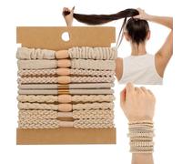 10 PCS Elastic Hair Ties, Beige Boho Hair Bands for Ponytails, Bracelets Hair Ties for Thick or Thin Hair, Stretchy Bracelets for Girls and Women
