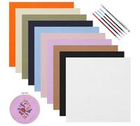 10 PCS Embroidery Fabric Squares Cross Stitch Fabric Including 10 Colors Embroidery Cloth 5 Colors Water Soluble Pens 20x20 cm Cross Stitch for DIY Handmade Craft Sewing Home Decoration Beginners