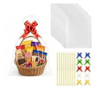 10 PCS Extra Large Cellophane Bags for Hampers, Pack Of 10 (30"X40") Hamper Basket Clear Plastic Gift Bags For Present Packaging, Hamper Wrapping Cellophane with 10 Pull Bows & 10 Cable Tie