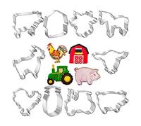 10 PCS Farm Cookie Cutter Set with Recipe Booklet Rooster Cow Pig Lamb Horse Barn and Tractor Cow Face Milk Bottle Bull head