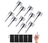 10 Pcs Finger Claws Set - Punk Rock Metal Claw Rings, Gothic Talon Nail Tips for Cosplay, Halloween & Party Accessories, Includes Velvet Pouches (Both Hands)