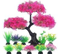 10 Pcs Fish Tank Plants Artificial, Fish Tank Decorations, Pink Cherry Blossom Trees for Aquarium Beginners and Betta Fish Owners, Creating Stress-Free Fish Habitats with Low-Maintenance Design