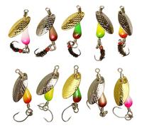 10 Pcs Fishing Lures Spinner Baits Set, Metal Trout Spinners with Fly Lures, 2.6 g Weight, Offset Sinkers for Long Casting, Rotating Action, 0.6 in Hook Size, for Bass, Salmon, and Pike