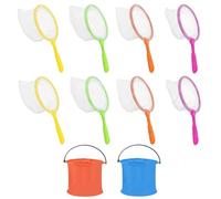 10 PCS Fishing Nets, Colorful Butterfly Net Set with Foldable Buckets, Early Education Tools, Outdoor Exploration Tools for Beach Fishing and Garden Activities