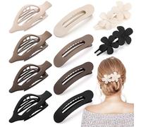 10 Pcs Flat Hair Clips for Women, 3 Styles French Flat Hair Clips Lay Flat Claw Clips Flower Flat Hair Clips, Non-slip Matte Hair Clips for Thin Thick Hair