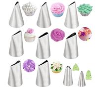 10 Pcs Flower Piping Nozzles, Ruffle Piping Tips Set Vintage Flowers and Leaves Stainless Steel Icing Nozzles DIY Baking Supplies for Cakes Cupcakes