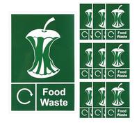 10 PCS Food Waste Sticker, Recycling Stickers for Bins 100 X 150 mm, Bin Sticker PVC Self Adhesive, General Recycle Signs Waterproof for Kitchen Home Office School Indoor Outdoor