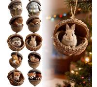 10 PCS Forest Animal Acorn Ornaments Cozy Forest Christmas Ornaments, Woodland Creature Decor, Xmas Home Decor for Hanging on Christmas Trees, Fireplaces, Doors and Outdoor