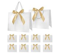 10 Pcs Gift Bags, Medium Gift Bag for Presents, Birthday Gift Bag with Bow Ribbon, Paper Party Bags with Handles for Weddings, Birthdays, Parties, Valentine's Day and Christmas (White)