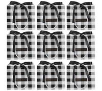 10 Pcs Gift Bags with Drawstring Boutique Shopping for Party Use | Plaid Paper Tote Style, Handles for Easy Carrying, Small 18x16x10cm Size