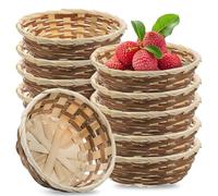 10 Pcs Gift Baskets Empty, 17 cm Food Baskets Round Woven Bamboo Bread Basket Handmade Natural Bamboo Basket for Table Restaurant Display Decor