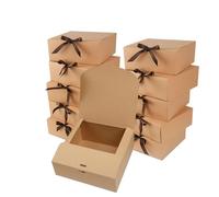 10 PCS Gift Boxes with Lids, Kraft Gift Boxes for Presents, 16.5×16.5×5cm, Sturdy Cardboard Packaging, Bridesmaid Proposal Box for Wedding, Birthday, Christmas