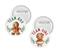 10 Pcs Gingerbread Gender Reveal Button Pins, Christmas Team Boy or Team Girl Badge Pins, Holiday Cookie Boy or Girl Stain Brooch Button for What's Baking Gender Reveal Party Decorations