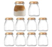 10 Pcs Glass Jars with Cork 200ml, Small Round Preserving Jars with Lids, Milk Glass Bottles Containers Yogurt Pudding Cups, Glass Favor Storage Jars for Party Wedding Kitchen Spices Jam Desserts
