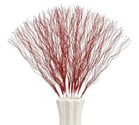 10 PCS Glitter Christmas Picks Sprays Sparkle Curly Ting Branches Decorative Sticks Stems Artificial Curly Wispy Willow Twigs for Christmas Tree Vase Fillers Crafts Garland Home Decor (10, Red)