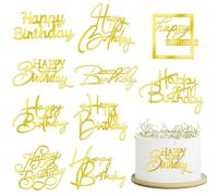 10 PCS Gold Birthday Cake Topper Mirror Acrylic Happy Birthday Cake Toppers Double-Sided Dessert Decorations for Girls Women's Party Supplies