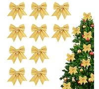 10 PCS Gold Bows for Christmas Tree, Large Christmas Bows for Gift Wrapping Decorations, Tree Bow Glitter Gift Bow Decorations for Decor and Wreaths Festive Holiday Embellishments and Ornaments