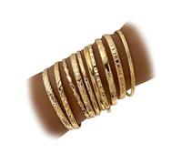 10 Pcs Gold Bracelet, Boho Bangle Gold Indian Jewelry Bracelet Set, 14K Stackable Multi-layer Bracelet Set, Multi-layer Texture Design, for Party, Festival, Wedding, Medium, Metal, none