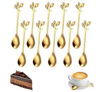 10 Pcs Gold Coffee Spoon, Rose Leaf Handle Small Long Spoons for Latte Glasses,Tea,Espresso,Dessert, Cute Stainless Steel Ice Cream Spoons Set for Demitasse,Coffee Bar,Honey (12cm/4.7")