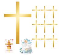 10 Pcs Gold Cross Cake Toppers, Acrylic Baptism Christening Cake Topper, Christening Cake Decorations, First Communion, Party Supplies for Baby Shower Birthday (9.8 x 15 cm)