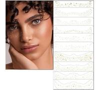 10 PCS Gold Glitter Freckles Face Tattoo - 10 Style Shapes Sparkle Freckles for Face, Long-Lasting Waterproof Glitter Face Stickers Face Makeup For Women