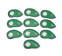 10 PCS Golf Iron Head Covers, Golf Club Head Covers with Number Tag Four Leaf Clover Pattern PU Material for Most Clubs (Green)