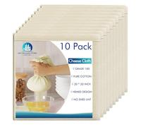 10 PCS Grade 100, 20x20 Inch Hemmed Organic Cheese Cloth for Straining, Craft, Cooking, Baking, Juicing, and Cheese Making, 100% Cotton Unbleached Cloth