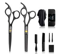 10 Pcs Hair Cutting Scissors Set, Professional Haircut Scissors Kit with Cutting Scissors,Thinning Scissors, Comb,Cape, Clips, Black Hairdressing Shears Set for Barber, Salon, Home