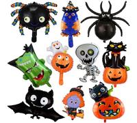 10 Pcs Halloween Balloons - Large Foil Balloons with Pumpkin, Witch, Ghost, Bat & More for Spooky Halloween Party Decorations