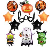 10 Pcs Halloween Boo Foil Balloons Set, XXL Ghost Spider Pumpkin Witch Monster Orange Black Star Round Foil Mylar Balloon Kit for Kids Happy Halloween Night Trick or Treat Party Decorations Supplies