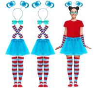 10 Pcs Halloween Costume Accessories Include Womens Tulle Tutu Ponytail Headband Striped Socks Stretchy Gloves Cyan, Cyan, One Size