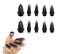 10 PCS Halloween Costume Claws Fake Nails Ring Set, Gothic Punk 3 Sizes Crystal Full Finger Rings Paved Paw Bend Fingertip Fingernail Claw Girls Women Men Ring False Easy Long Nails Black
