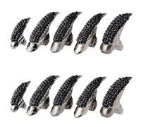 10 PCS Halloween Costume Claws Nails Ring Set, Gothic Punk 3 Sizes Crystal Full Finger Rings Paved Paw Bend Fingertip Fingernail Claw Girls Women Men Ring False Easy Long Nails (Black)
