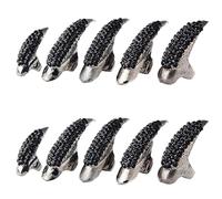 10 PCS Halloween Costume Claws Nails Ring Set, Gothic Punk 3 Sizes Crystal Full Finger Rings Paved Paw Bend Fingertip Fingernail Claw Girls Women Men Ring False Easy Long Nails (Black)