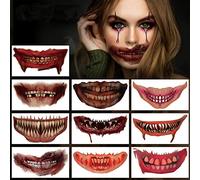 10 Pcs Halloween Face Stickers, Temporary Tattoos Halloween HD, Halloween Face Tattoo Stickers, Halloween Tattoos Scars, Fake Bloody Wound Scar Tattoo Realistic Mouth Tattoo Costume Zombie Party Props