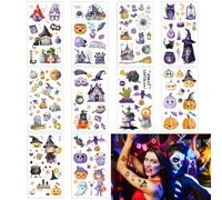 10 Pcs Halloween Glitter Tattoos Stickers for Kids Decorations,Halloween Temporary Tattoos with Cute Ghosts Pumpkin Spider,Face Stickers for Makeup Trick or Treat Party Favor Supplies