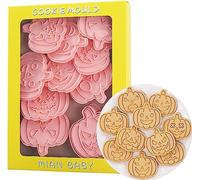 10 Pcs Halloween Pumpkin Cookie Cutters,Plastic Cookie Stamps for Cookie Dough, Pastry, Donut, Fondant, Sugarcraft, DIY, Cake Decoration Chocolate Mould Cookie (Halloween A)