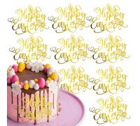 10 Pcs Happy Easter Acrylic Cake Toppers Set Gold Bunny Egg Cake Border Decorations Spring Theme Cake Decor for Easter Birthday Baby Shower Party Dessert Table Supplies
