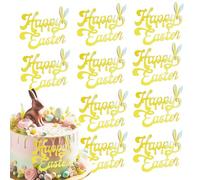 10 Pcs Happy Easter Cake Toppers Gold Acrylic Bunny Ear Side Cake Decoration for Spring Easter Birthday Baby Shower Party Supplies