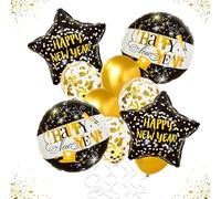 10 Pcs Happy New Year Balloons 2026 Decorations,NYE Balloons with Black and Gold with Various Shape for Eve Party Supplies,Aluminum Foil Balloon for Go to Next Year Party Decorations