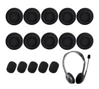 10 Pcs Headphone Covers and 5 Pcs Microphone Foam Covers, Washable and Stretchable, 5cm Replacement Headphone Pads Fit for Most Standard Size Office Headsets (Black)