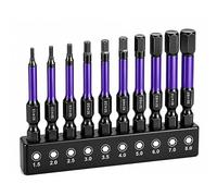 10 Pcs Hex Head Allen Wrench Drill Bit Set, Metric S2 Steel Inner Hexagon Screwdriver Bit with Magnetism - 1/4" Hex Shank 50mm Long with Storage Box