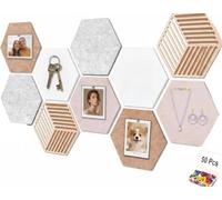 10 Pcs Hexagon Felt Bulletin Board Tiles, 12x10'' Large Self-Adhesive Cork Board Tiles with 50 Push Pins for Office Memos Photos Display Wall Decor Pin Boards