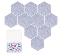 10 Pcs Hexagon Felt Memo Boards, Felt Notice Pin Boards, Self Adhesive Bulletin Cork Board Tiles, Photo Display Boards Decoration for Photos Memos Display Wall Decor Pin Boards, with 40 Push Pins
