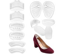 10 Pcs High Heel Comfort Pad Inserts with Silicone Heel Grips and Metatarsal Cushion, Self-Adhesive Shoe Size Reducer for Loose Ladies Shoes, Transparent