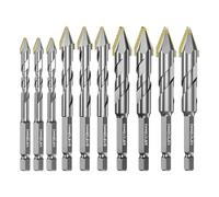 10 Pcs High Strength Eccentric Twist Drill Bit, 6/8/10/12mm High Hardness Skewed Head Eccentric Drill Bits Hexagonal Handle for Tiles Glass Hard Plastics Cement Concrete Granite (Gray)