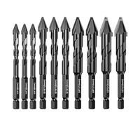 10 Pcs High Strength Eccentric Twist Drill Bit, 6/8/10/12mm High Hardness Skewed Head Eccentric Drill Bits Hexagonal Handle for Tiles Glass Hard Plastics Cement Concrete Granite (Black)